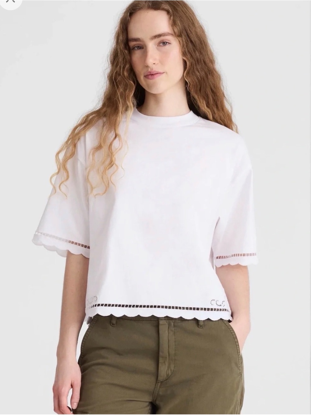 Madewell The Boxy Crop Tee Allday Jersey White Eyelet...